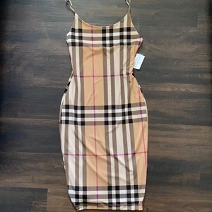 Windsor Tan Plaid Spaghetti Strap Bodycon Dress